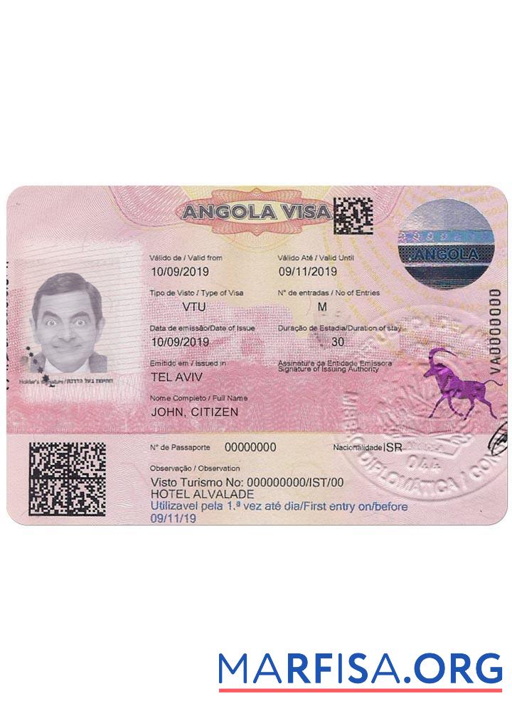 Realistic Angola visa template